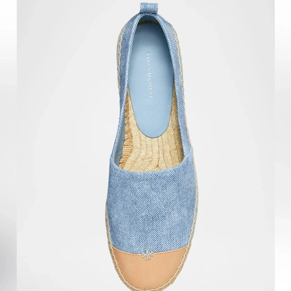 Tory Burch Bi-color Denim Ankle Wrap Cap Toe Espadrilles NWT